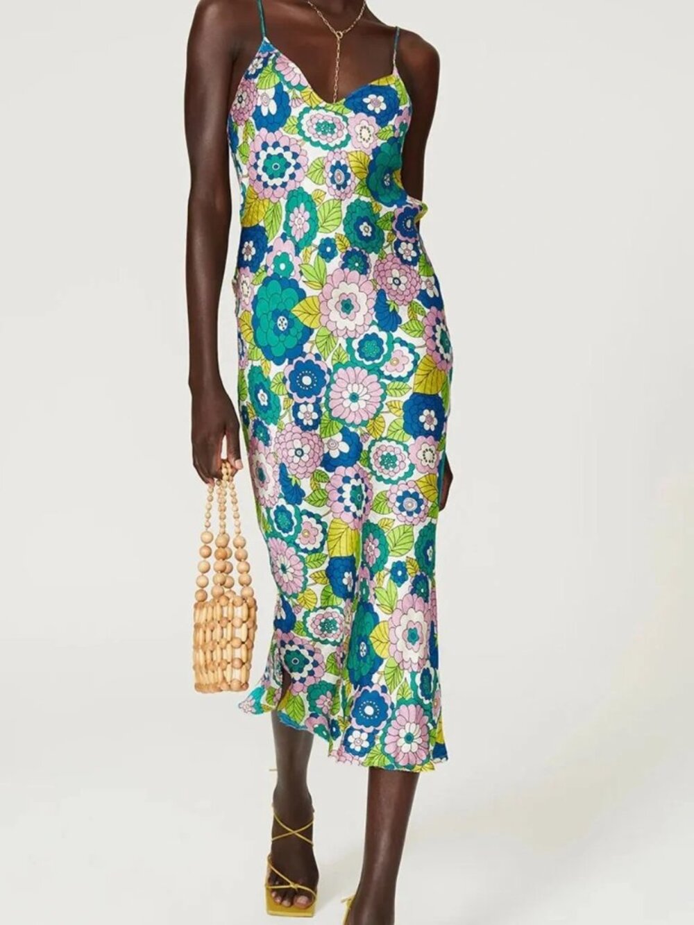 Dodo Bar Or Corinna Slip Dress Luxe Silk Retro Floral 70s print Bias cut midi 10